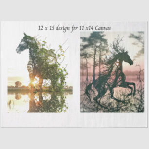 Papier Mousseline Decoupage Chevaux Double Exposition 11x14 Toile