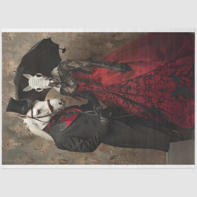 Papier Mousseline Découpage Chevaux habillés en rouge noir victorien (Recto)