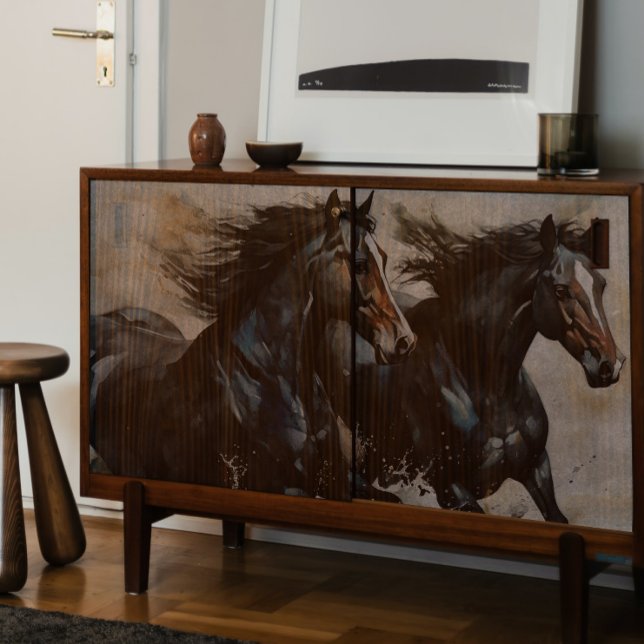 Papier Mousseline Découpage Chevaux noirs sauvages (Créateur téléchargé)