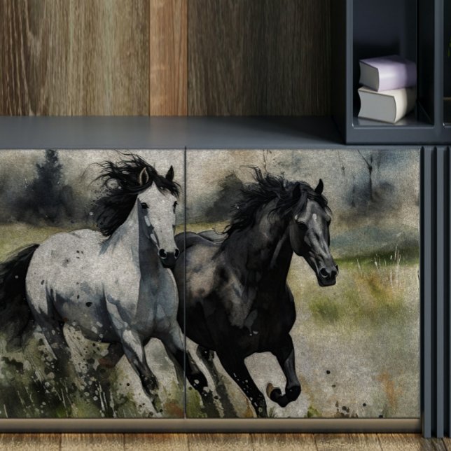 Papier Mousseline Découpage Chevaux sauvages blancs et noirs (Créateur téléchargé)