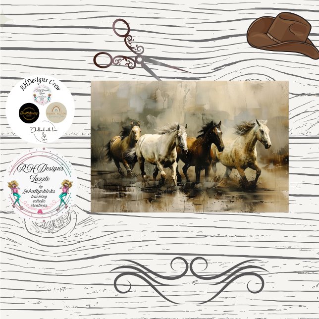 Papier Mousseline Découpage Chevaux Sauvages Impressionnistes en Cou (Créateur téléchargé)