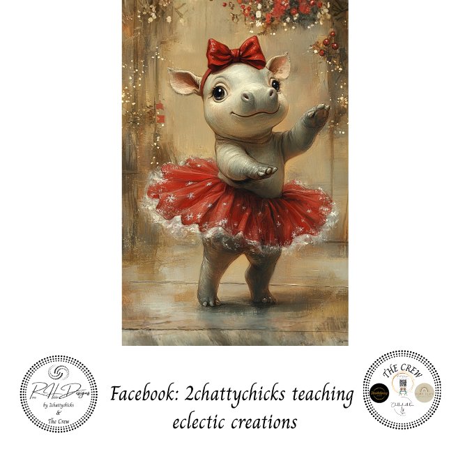 Papier Mousseline Decoupage Christmas Hippo Ballerina Whimsical (Créateur téléchargé)