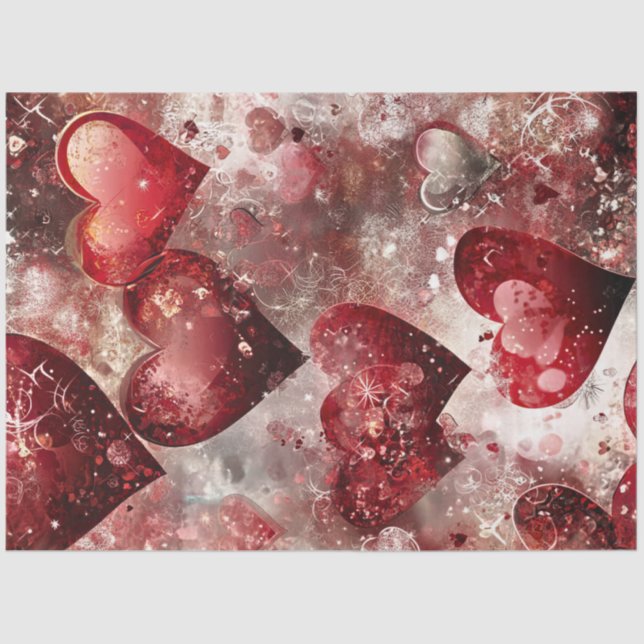 Papier Mousseline Découpage Coeurs rouges roses vifs pour la Saint-V (Recto)