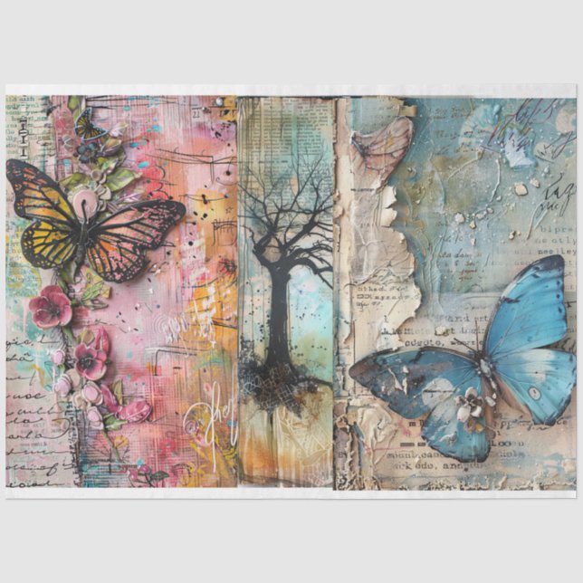 Papier Mousseline Découpage Collage Art Abstrait vintage (Recto)