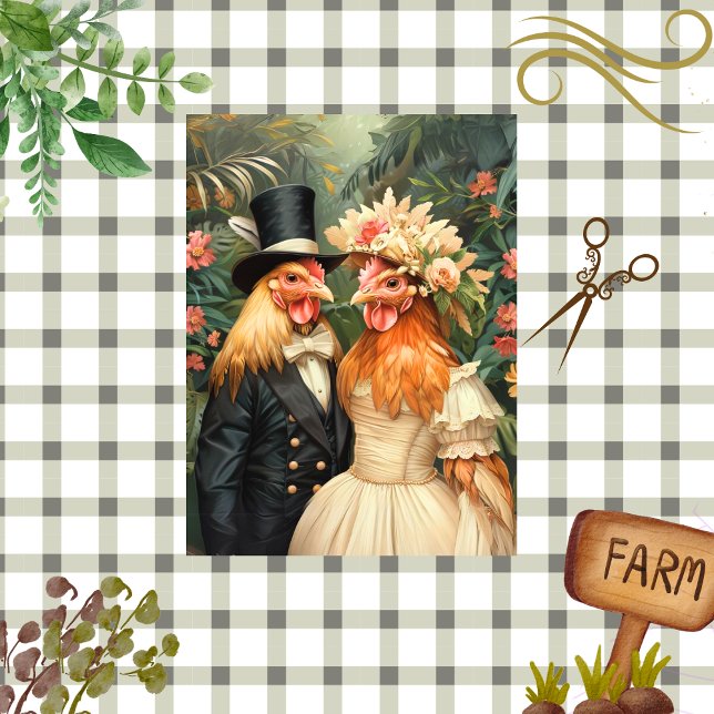 Papier Mousseline Découpage Coq matrimonial Vintage et poulet (Créateur téléchargé)