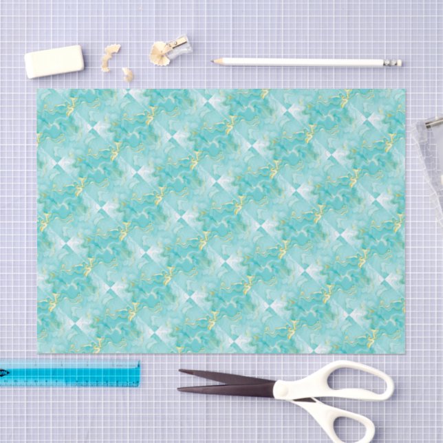 Papier Mousseline Découpage coquille élégante verte mentholée dorée  (Artisanat)
