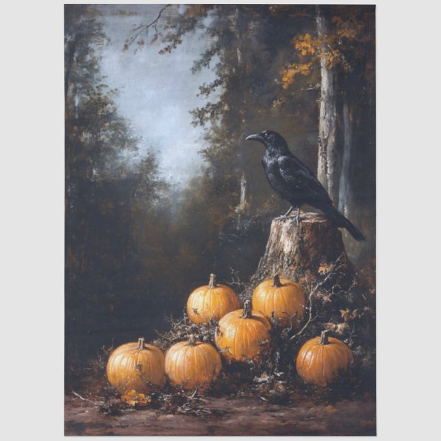 Papier Mousseline Découpage corbeau et citrouilles (Recto)