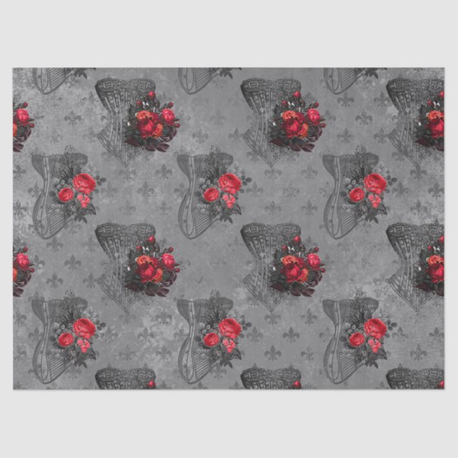 Papier Mousseline Découpage Corset et Rose rouge (Recto)