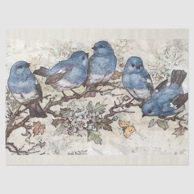 Papier Mousseline Découpage couleur d'aquarelle Bluebirds & Blossoms (Recto)