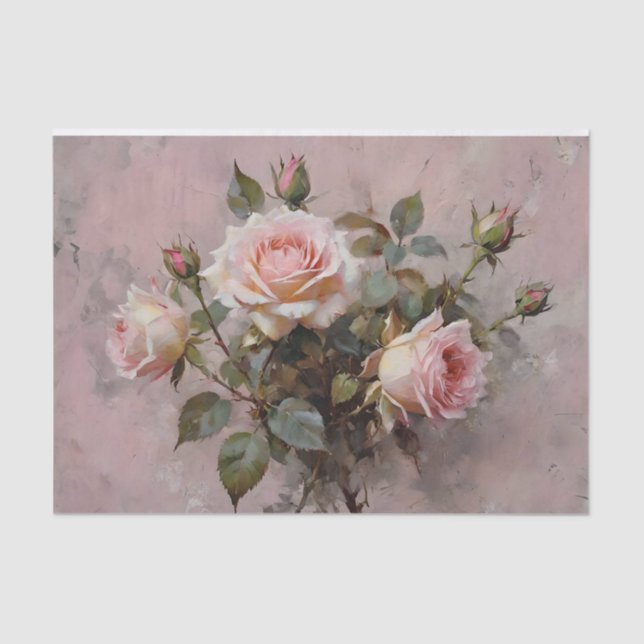 Papier Mousseline Découpage couleur d'aquarelle rose Roses (Recto)