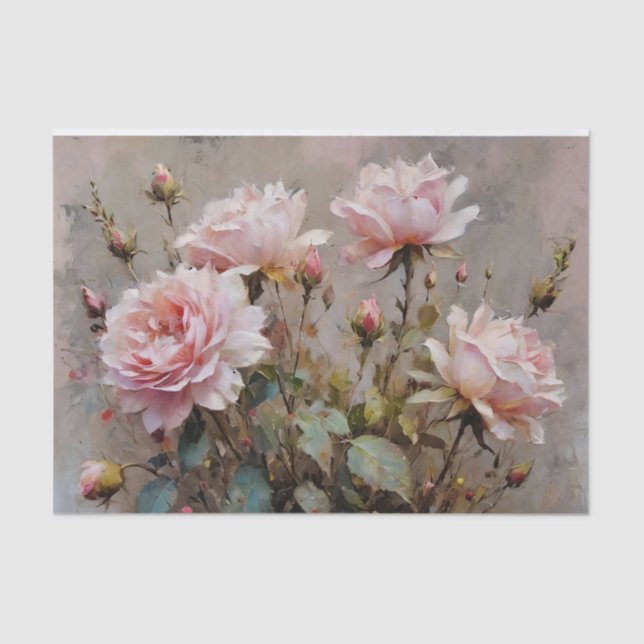 Papier Mousseline Découpage couleur d'aquarelle rose Roses (Recto)