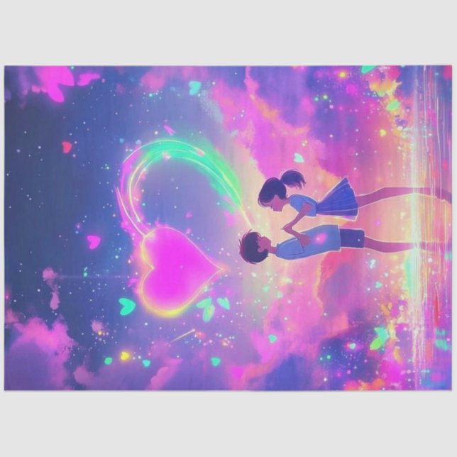 Papier Mousseline Découpage Couple dans l'amour Ambiance magique (Recto)