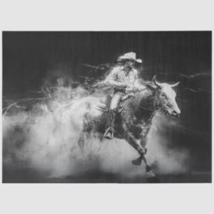 Papier Mousseline Découpage Cowboy Riding Bull Swirling Smoke Rings