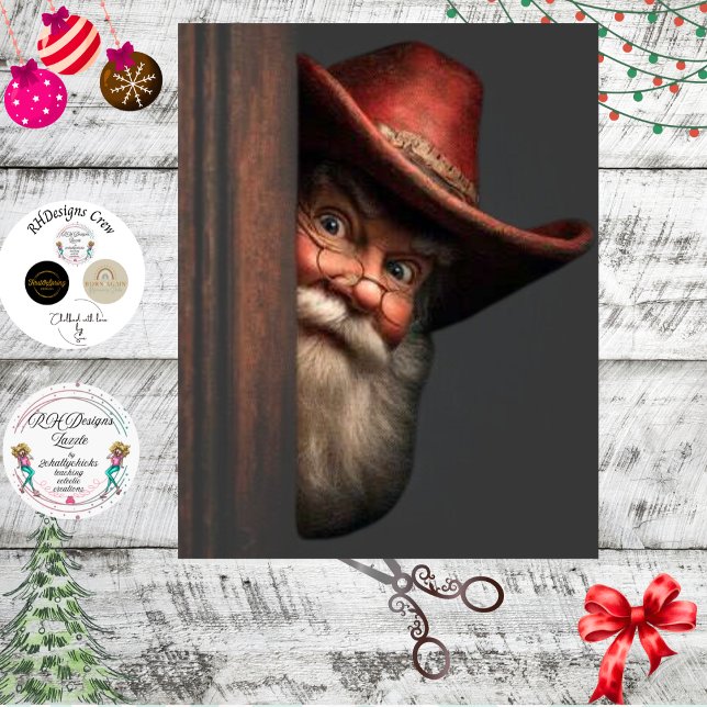 Papier Mousseline Decoupage Cowboy Santa Peeking Naughty Nice  (Créateur téléchargé)