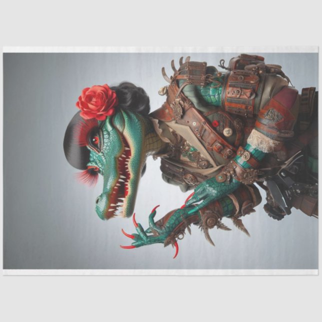 Papier Mousseline Découpage d'alligator stylé à échelle Turquoise vi (Recto)