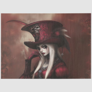 Papier Mousseline Découpage dame gothique en rouge