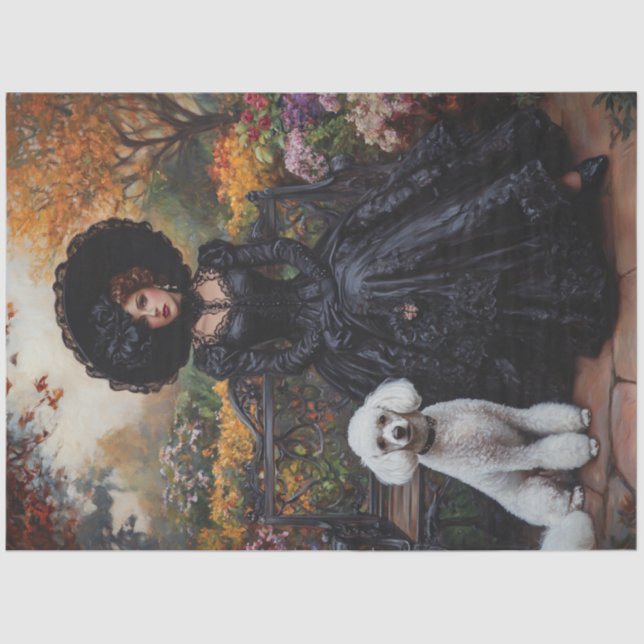 Papier Mousseline Découpage dame victorienne en Black Gown et Poodle (Recto)