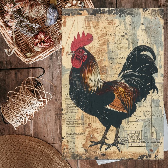 Papier Mousseline Découpage d'animaux de ferme de poulet de la coq n (Black Rooster Chicken Farm Animal Decoupage Tissue Paper)