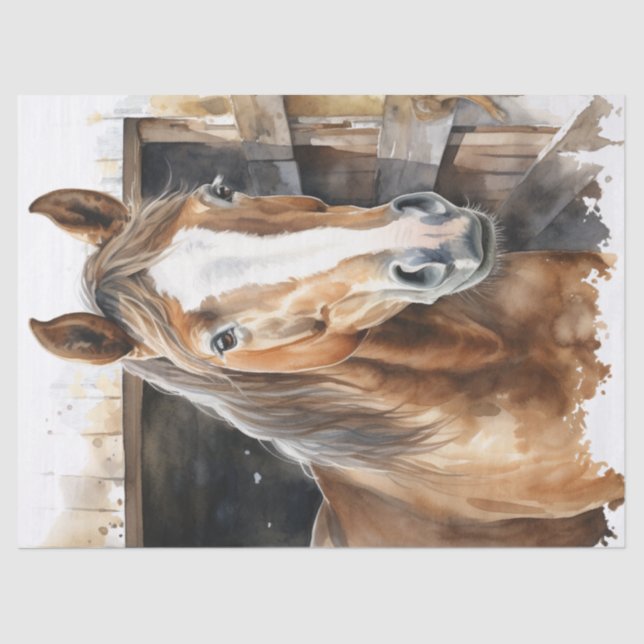 Papier Mousseline Découpage d'aquarelle Chestnut Horse (Recto)