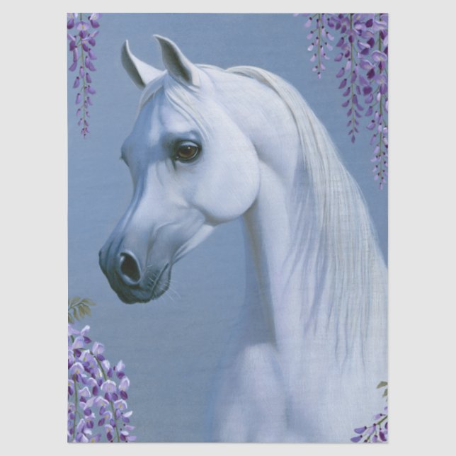 Papier Mousseline Découpage d'art Étalon arabe blanc (Recto)