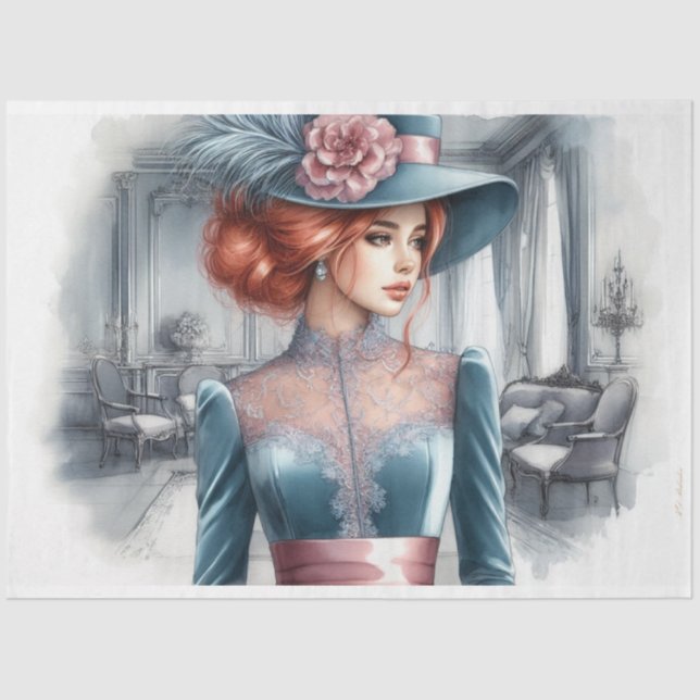 Papier Mousseline Découpage de beauté de la tête rouge victorienne (Recto)