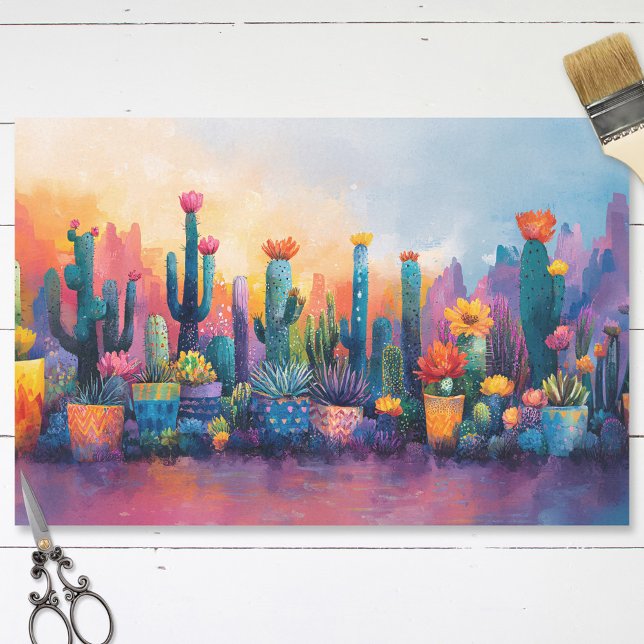 Papier Mousseline Découpage de cactus et de fleurs en aquarelle (Créateur téléchargé)