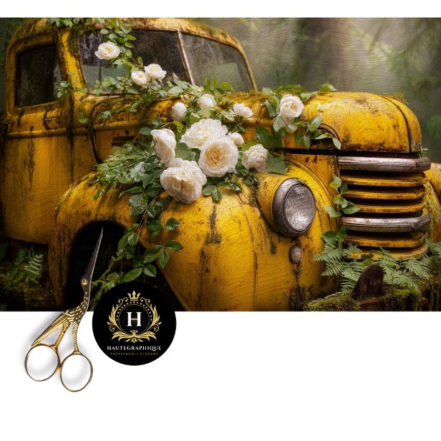 Papier Mousseline Découpage de camion à la rose jaune rustique (Créateur téléchargé)