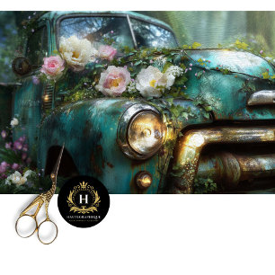 Papier Mousseline Découpage de camion à la rose sarcelle rustique