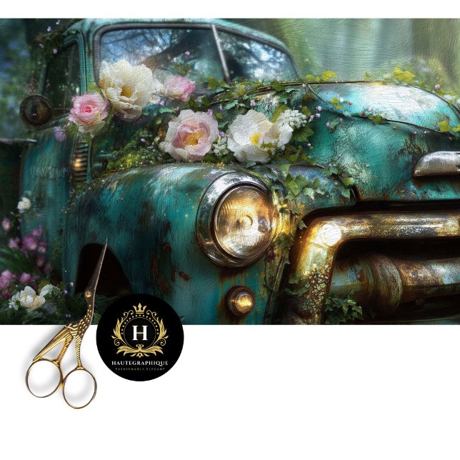 Papier Mousseline Découpage de camion à la rose sarcelle rustique (Créateur téléchargé)