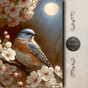Papier Mousseline Découpage de cerisier oiseau bleu au clair de lune