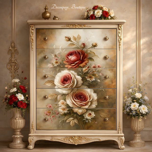 Papier Mousseline Découpage de charme Rose vintage (Vintage Rose Charm Decoupage Tissue Paper Mockup)