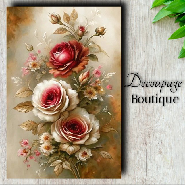 Papier Mousseline Découpage de charme Rose vintage (Vintage Rose Charm Decoupage Tissue Paper)