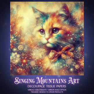 Papier Mousseline Découpage de chat à l'aquarelle florale vintage ro