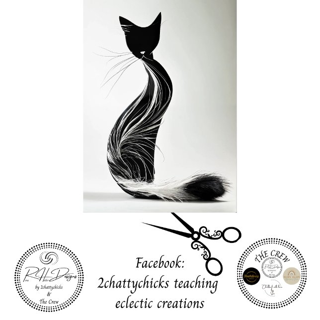 Papier Mousseline Découpage de chat en silhouette noir blanc (Créateur téléchargé)