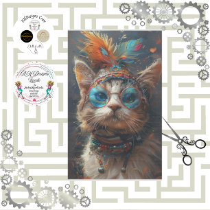 Papier Mousseline Découpage de chat Hippie Vintage Feline