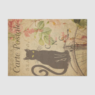 Papier Mousseline Découpage de chat noir floral Vintage