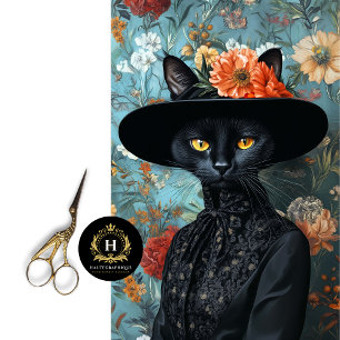Papier Mousseline Découpage de Chat Noir Vintage en Robe Noire