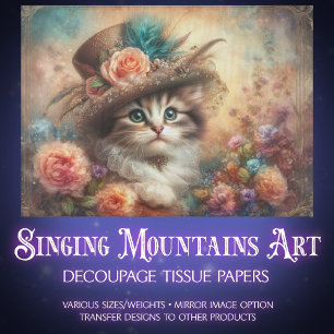 Papier Mousseline Découpage de chat victorien floral romantique 