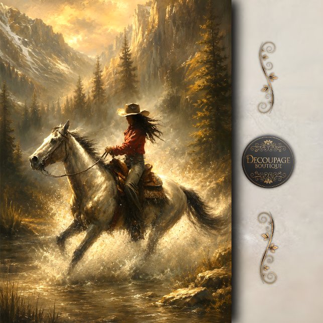 Papier Mousseline Découpage de cheval de montagne occidental (Western Horse Mountain Ride Decoupage Tissue Paper)