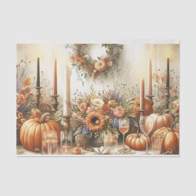 Papier Mousseline Découpage de citrouille florale d'automne (Recto)
