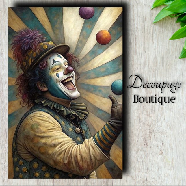 Papier Mousseline Découpage de clown de cirque jubitant (Jubilant Circus Clown Decoupage Tissue Paper)