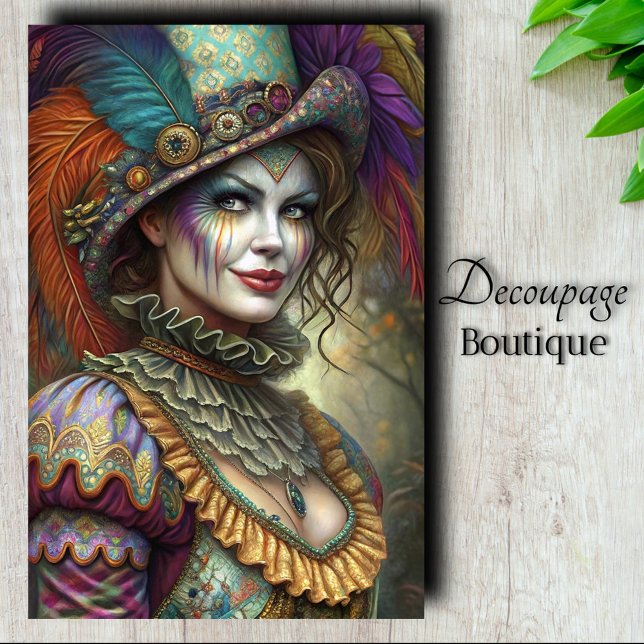 Papier Mousseline Découpage de clown masqué arlequin (Harlequin Masquerade Clown Decoupage Tissue Paper)