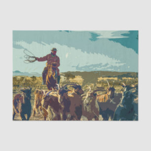 Papier Mousseline Découpage de cowboy et de bétail