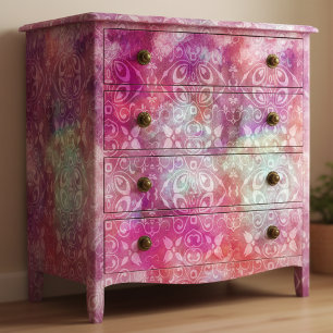 Papier Mousseline Découpage de damas à l'aquarelle rose vintage déla