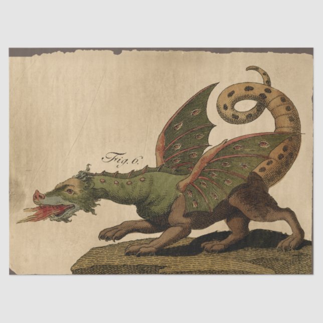 Papier Mousseline Découpage de dragon vert médiéval vintage (Recto)