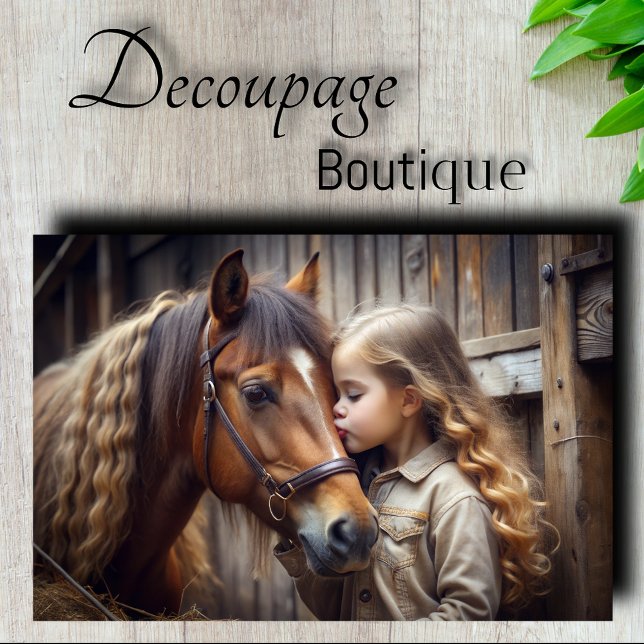 Papier Mousseline Découpage de fille et de cheval s'embrassant (Girl and Horse Kiss Decoupage Tissue Paper)