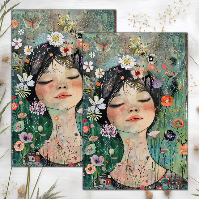 PAPIER MOUSSELINE DÉCOUPAGE DE FILLE FLEURIE BOHO (BOHO FLOWER GIRL DECOUPAGE TISSUE PAPER)