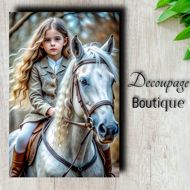 Papier Mousseline Découpage de Fille sur Cheval Blanc (Girl on White Horse Decoupage Tissue Paper)