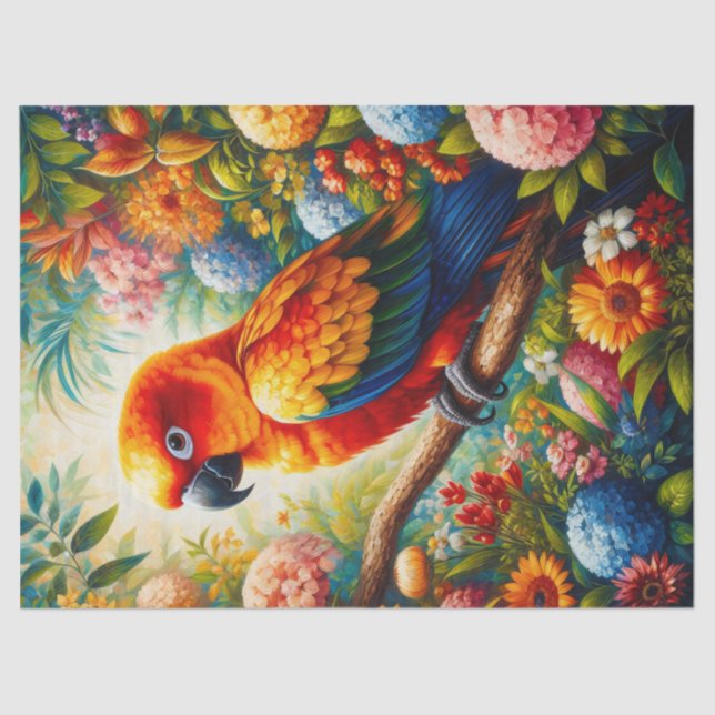Papier Mousseline Découpage de fleurs colorées Sun Conure Parrot (Recto)