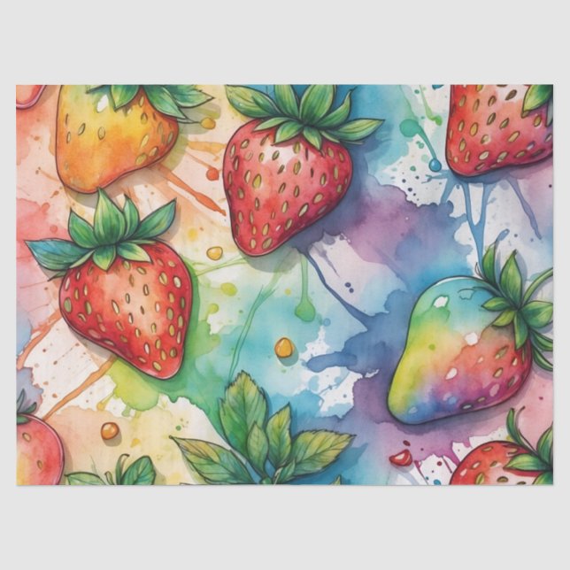 Papier Mousseline Découpage de fraises arc-en-ciel (Recto)